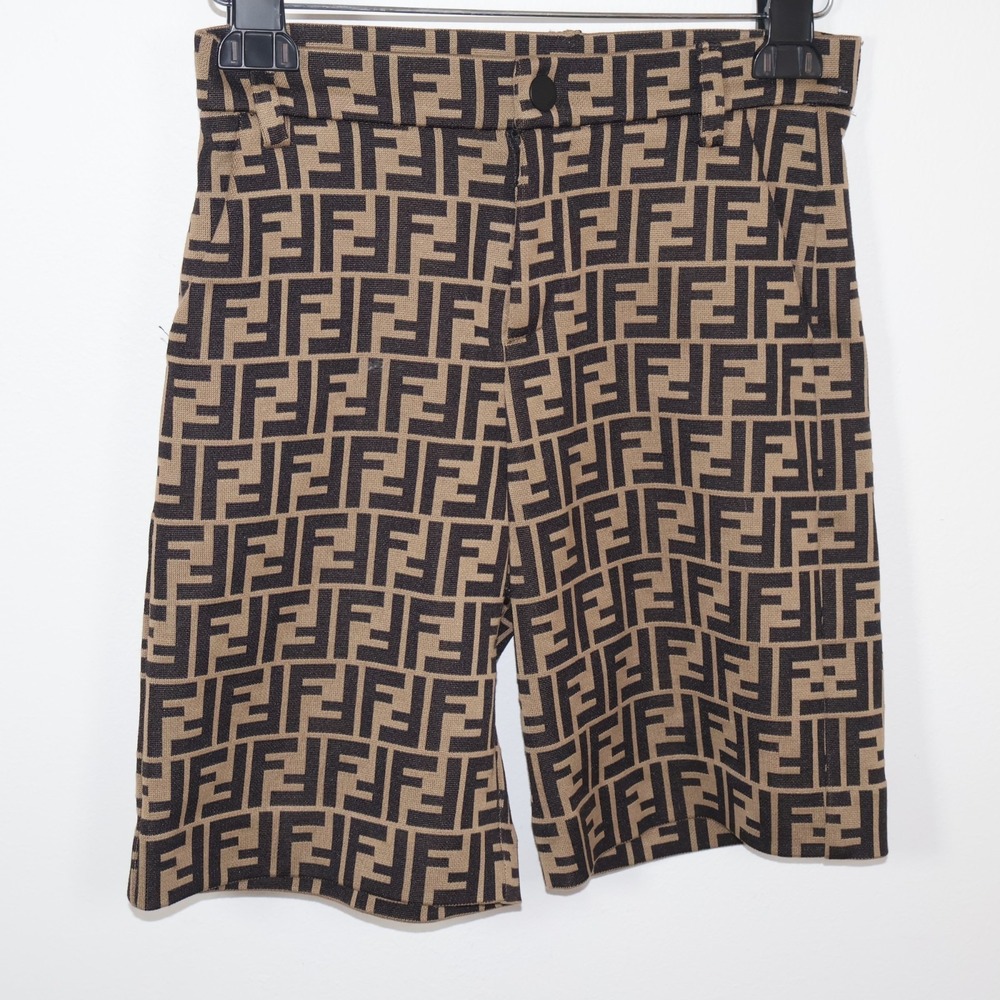 Fendi Kids Shorts Size 10 Brown FF Logo Print Heavy‎ Knit